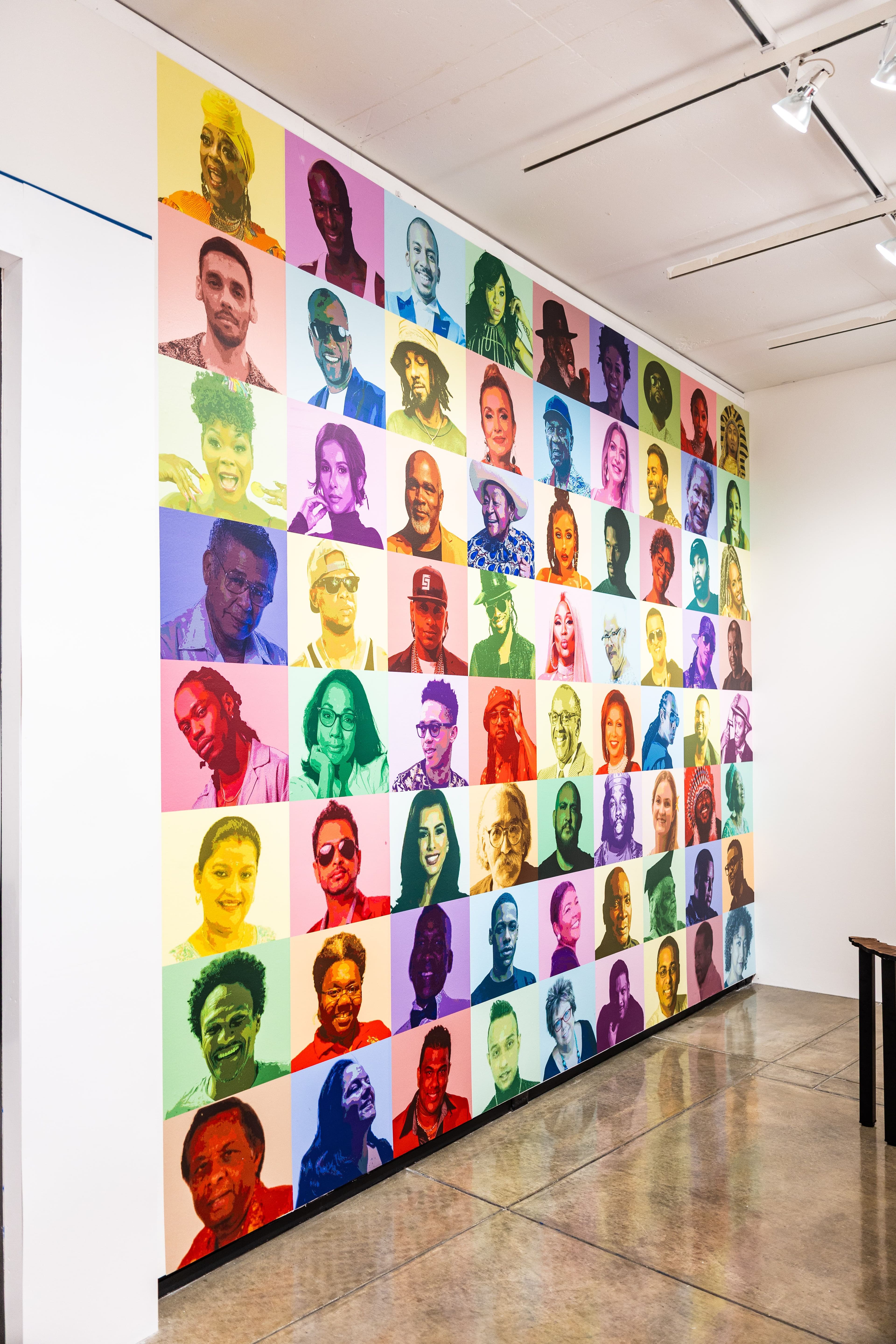 Wall of Creatives - Colorful grid of 72 portraits of Trinidad and Tobago's creative community