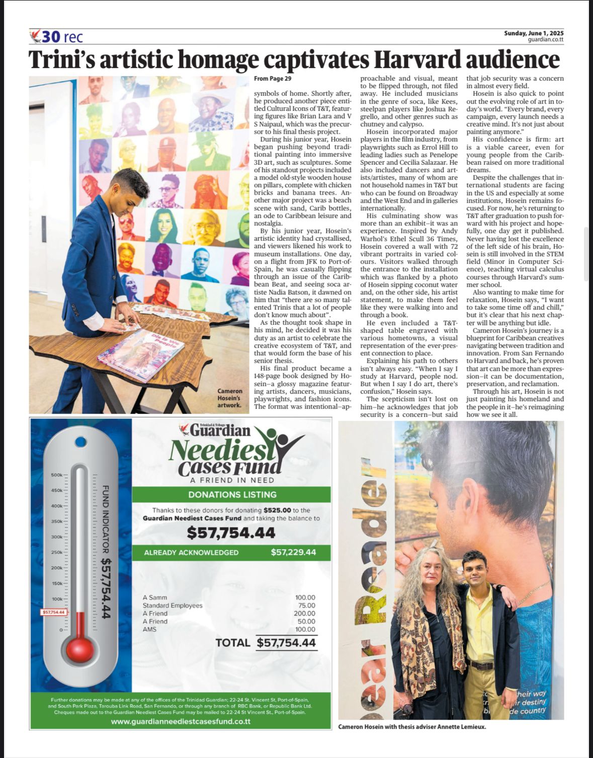 Trinidad Guardian article - Trini's artistic homage captivates Harvard audience
